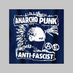 Anarcho punk - Antifascist - pánska čierna hrubšia košela na gombíky s krátkym rukávom a old school károvanými modrobieločervenými lemami s tlačeným logom 100%bavlna 